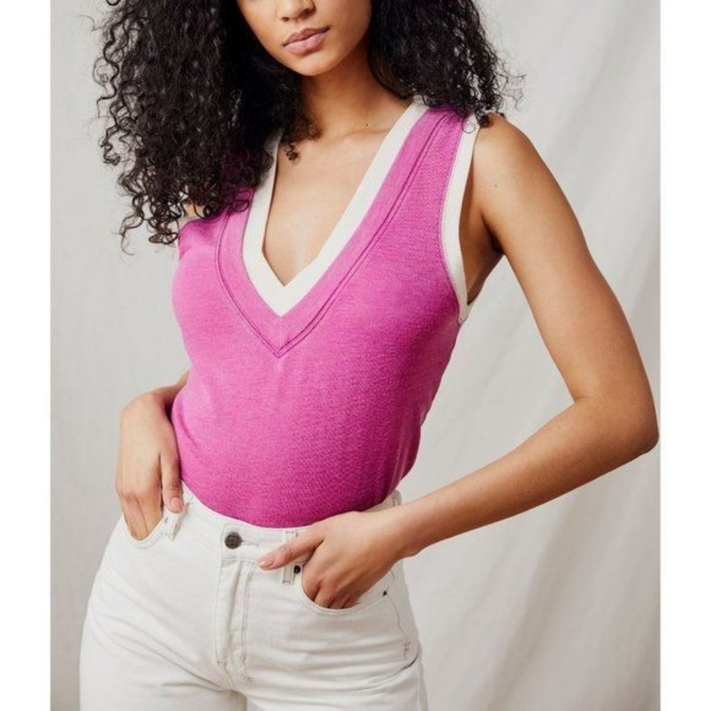 Free People Pink and White Bodysuit